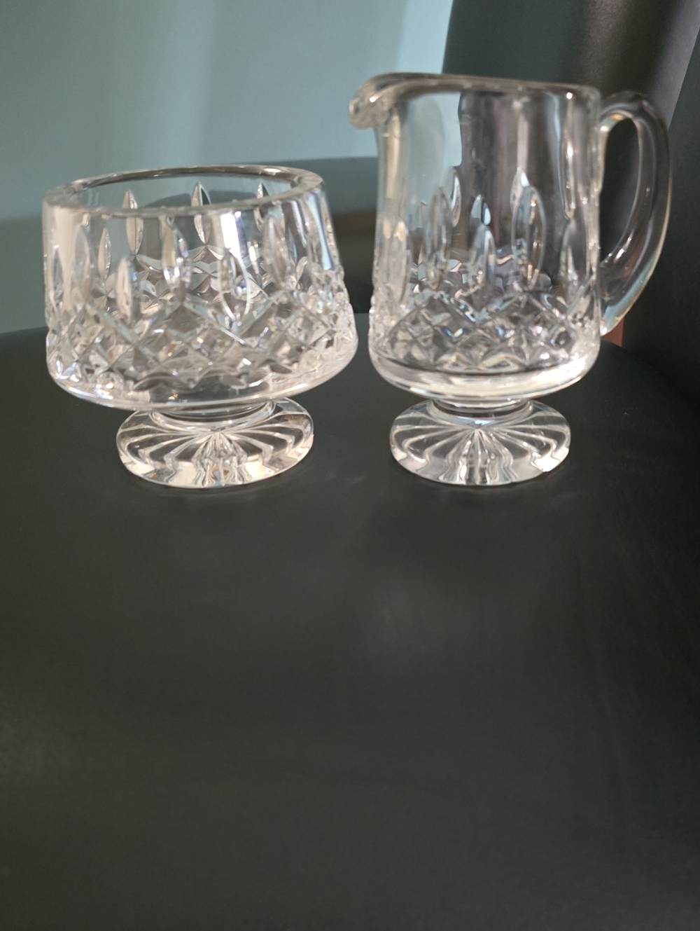 Marked Waterford Crystal Lismore Footed Cream and Sugar Bowl Retired